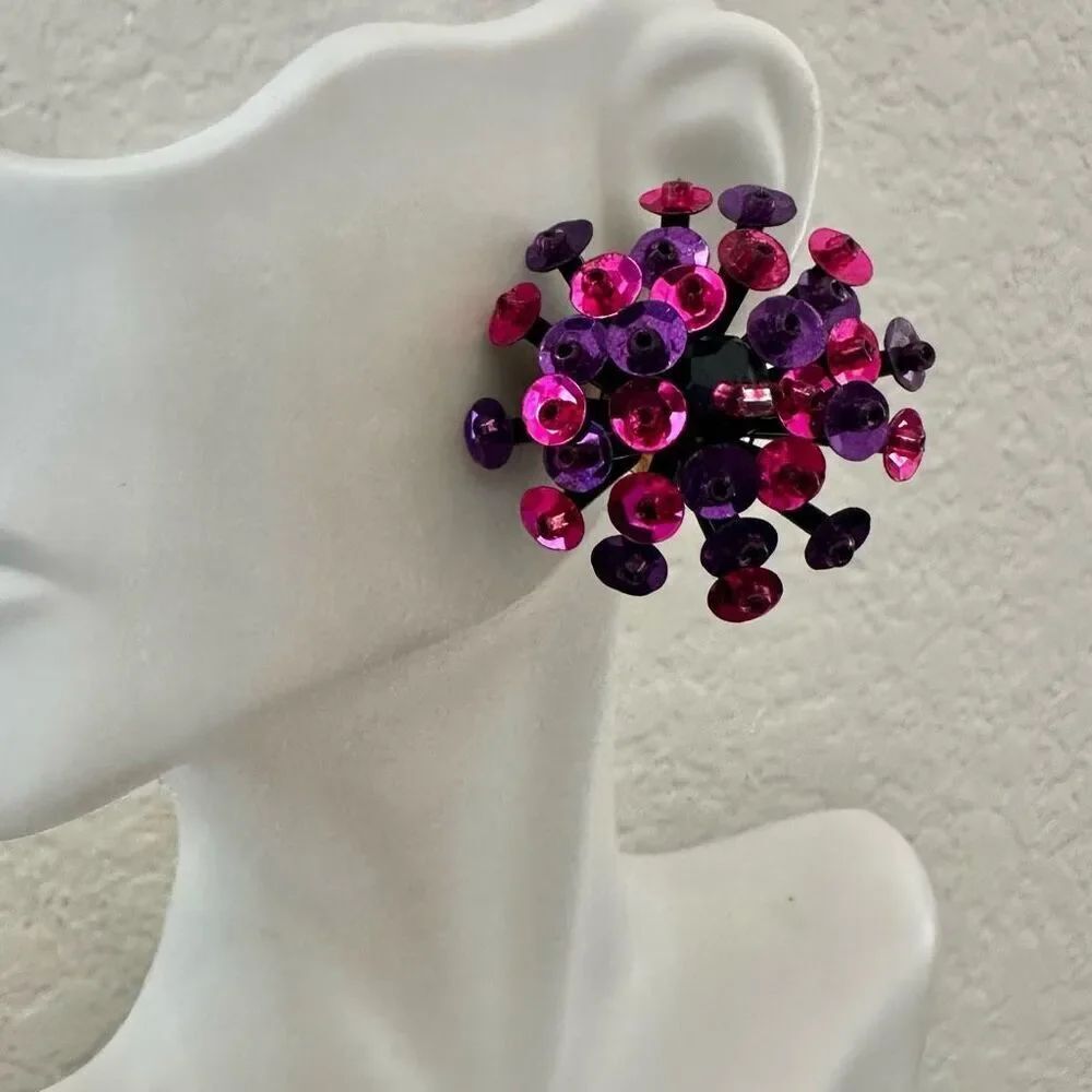 Statement Sputnik Burst Earrings – Pink & Purple Sequins